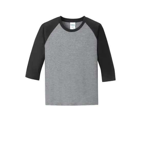 Port & Company Youth Raglan Tee Athletic Heather/Jet Black {1}