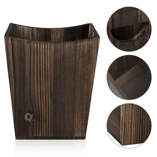 Rustic Farmhouse Style Wood Wastebasket Bin Brown {5}
