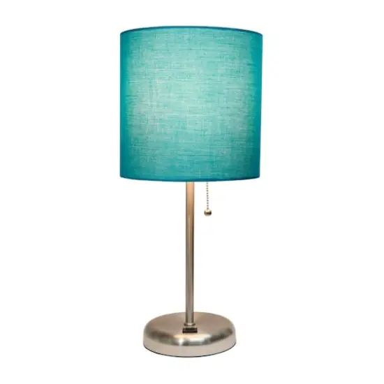 Creekwood Home 19.5" Oslo USB Port Table Lamp Brushed Steel/Teal Shade {5}