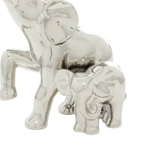 11" Silver Elephant Ceramic Sculpture {4}