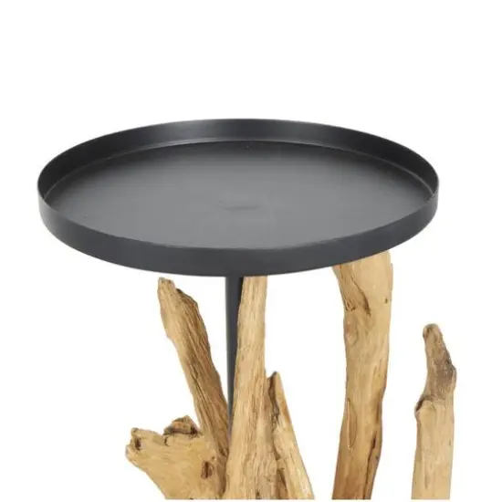 39" Brown Teak Wood Handmade Tall Tree Branch Floor Candle Holder with Black Metal Accents {5}