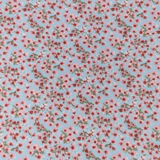Fabric Merchants Pink Flowers on Blue Double Brushed Stretch Fabric {3}
