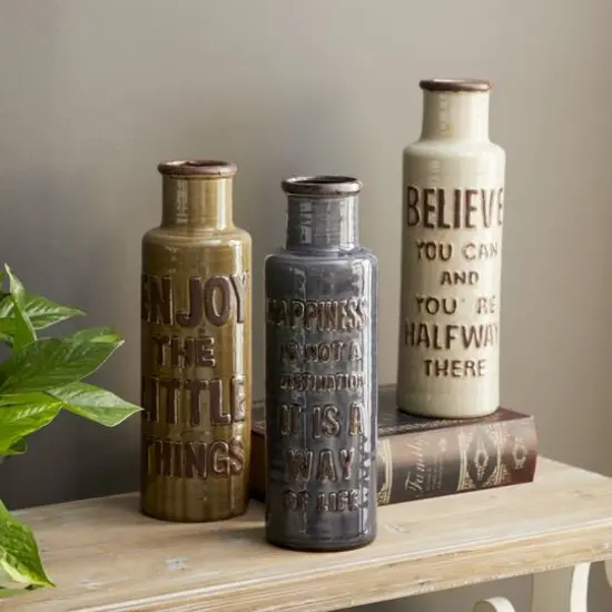 Brown Ceramic Farmhouse Vase Set {14}