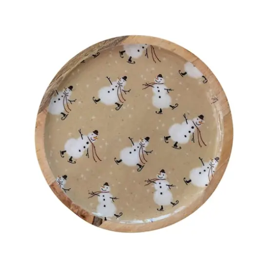 Hello Honey&reg; 11.7" Round Snowman Enameled Mango Wood Tray {4}