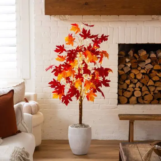 5ft. Pre-Lit Autumn Weeping Maple Artificial Fall Tree with 240 Warm White LED Lights {7}