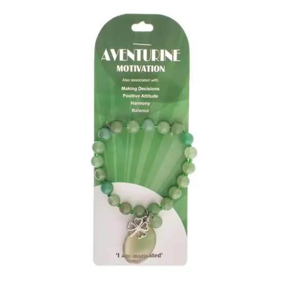 John Bead Aventurine Green Natural Stone Bracelet with Agate & Clover Charms {1}