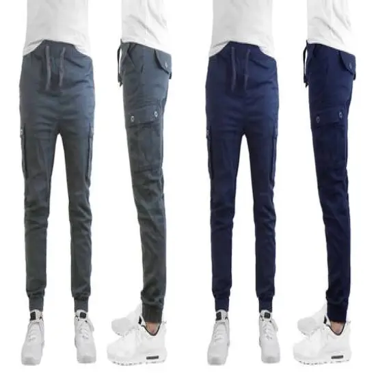 Galaxy by Harvic Slim Fit Cotton Stretch Twill Men's Cargo Joggers 2 Pack Navy/Grey {1}