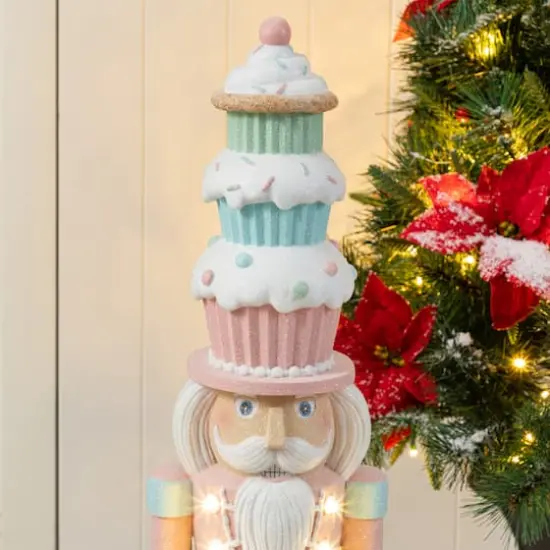 Glitzhome&reg; 28" Lighted Resin Christmas Cupcake Nutcracker Porch Decor with Timer {5}