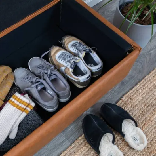 Hello Honey&reg; Cognac Vegan Leather Bench with Storage {6}