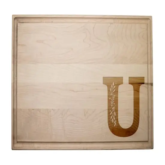17" Floral Monogram Maple Cutting Board Floral Monogram U {1}