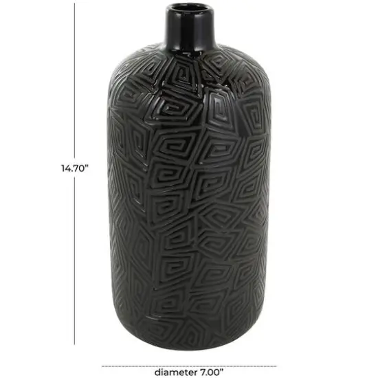 15" Black Geometric Etched Ceramic Vase {9}