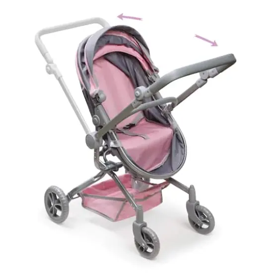 Badger Basket Gray & Pink Daydream Multi-Function Single Doll Pram & Stroller {6}