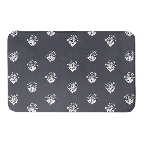 Navy Floral Pattern 34" x 21" Bath Mat {1}