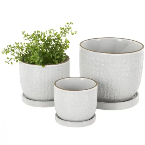 White Abstract Circle Pattern Ceramic Planter Set {1}