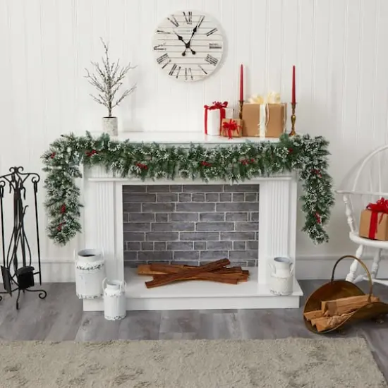 9ft. Pre-Lit Clear LED Frosted Swiss Pine & Berry Artificial Garland {6}