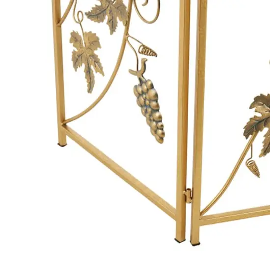 36" Gold Metal Fruit Foldable 3-Panel Fireplace Screen with Leaf Accents {5}