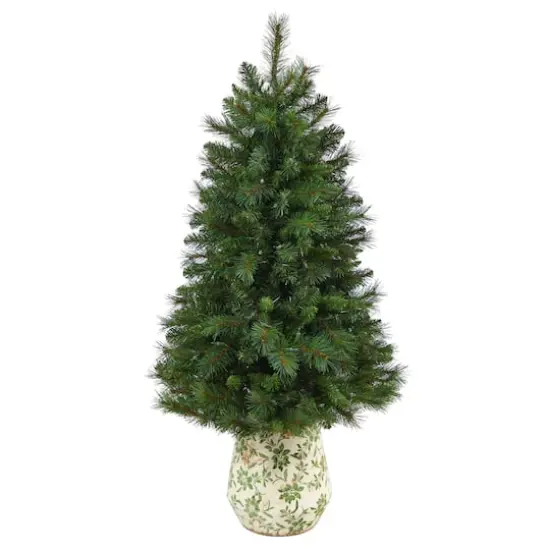 4.5ft. Pre-Lit West Virginia Mountain Pine Artificial Christmas Tree in Floral Planter, Clear Lights {4}