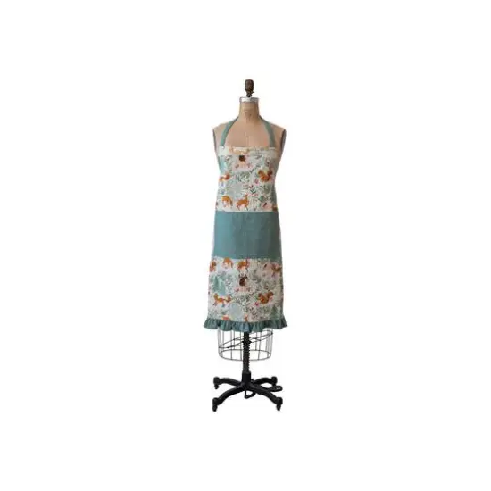 Hello Honey&reg; Multicolor Cotton Printed Apron with Woodland Flora & Fauna Pattern, Pockets & Ruffle {1}