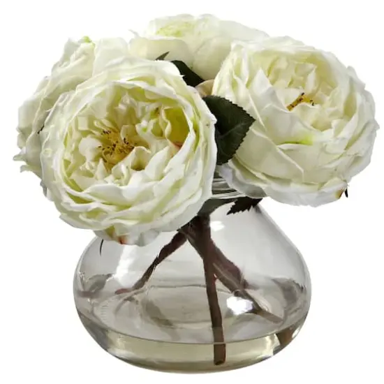 8" White Fancy Rose In Glass Vase {1}