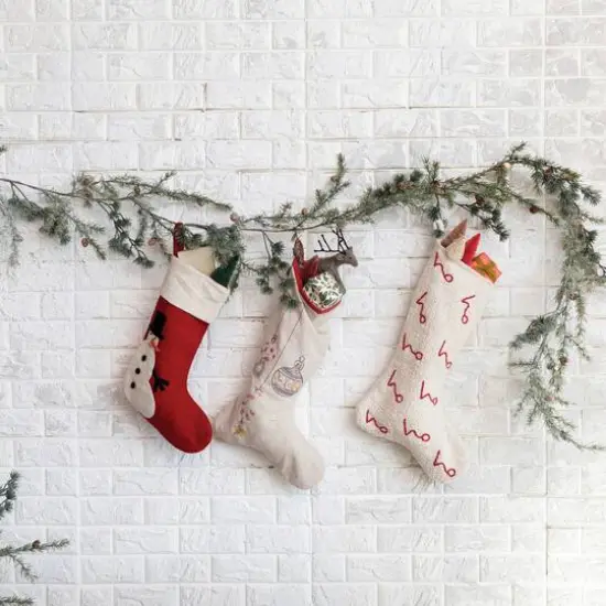 Hello Honey&reg; 20" Natural White & Red Woven Cotton Stocking with Embroidered Ho Ho Ho Pattern {3}