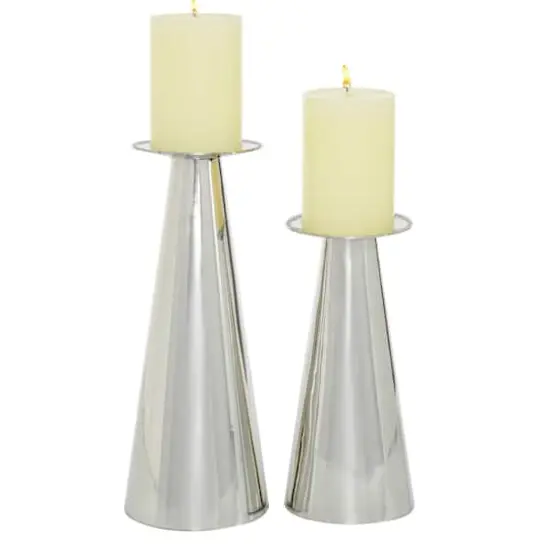 Silver Stainless Steel Glam Cone Candle Holder Set {1}