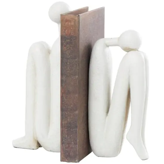 9" Polystone People Bookends Set White {7}