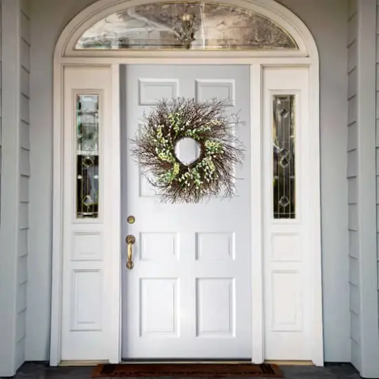 24" Spring White & Cream Forsythia Wreath {3}