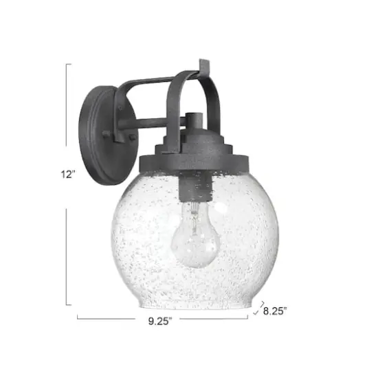 Hello Honey&reg; Bertram Distressed Zinc Industrial Lantern Seedy Glass Globe & Metal Wall Mounted Outdoor Light {4}