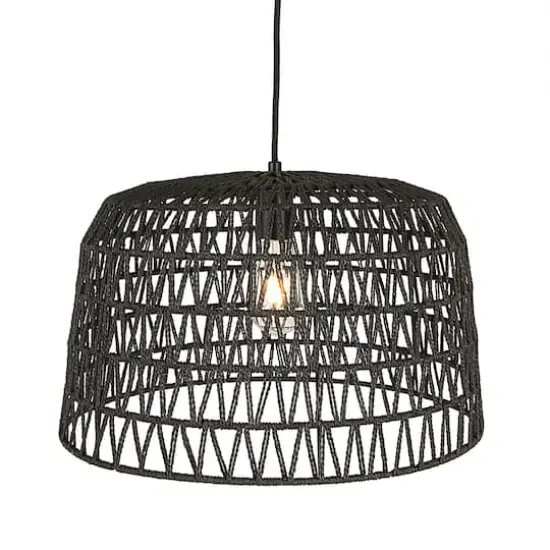 Hello Honey&reg; 19.5" Charcoal Gray Woven Pendant Lamp {3}