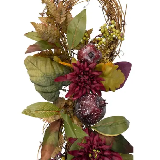 2.3ft. Autumn Harvest Mums with Pomegranate Autumn Grapevine Teardrop Swag {4}