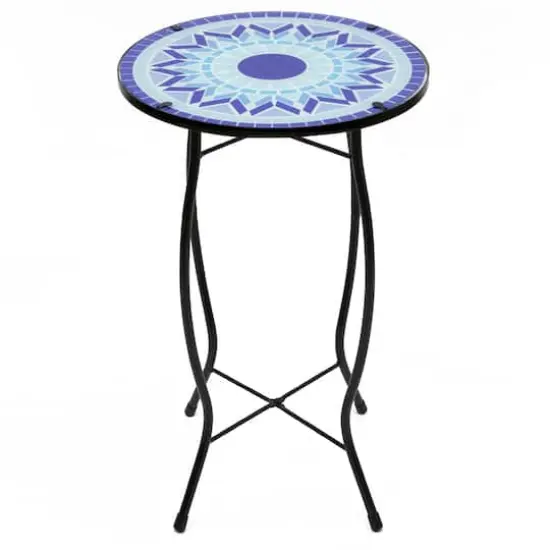 19" Blue Sun Mosaic Glass Patio Side Table {1}