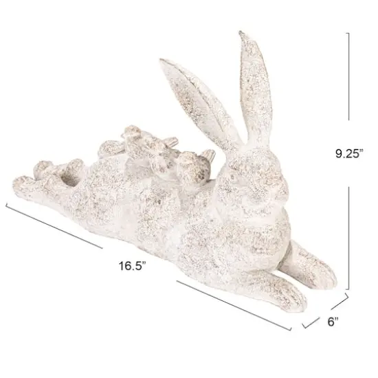 Hello Honey&reg; 16.5" Decorative Resting Rabbit with Birds Figurine White {5}