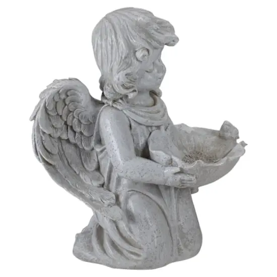 9.5" Heavenly Gardens Gray Distressed Kneeling Cherub Angel Bird Feeder Outdoor Garden Statue {4}