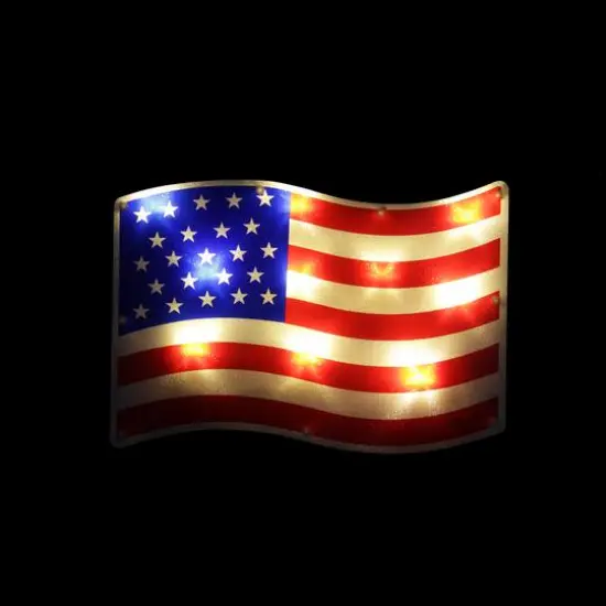 13.25" Red & White LED Lighted Patriotic American Flag Window Silhouette Accent {3}