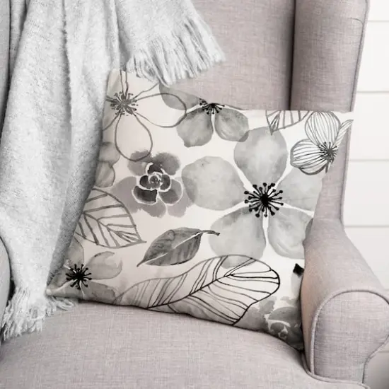 18" x 18" Watercolor Flowers Versatile Throw Pillow Gray {3}