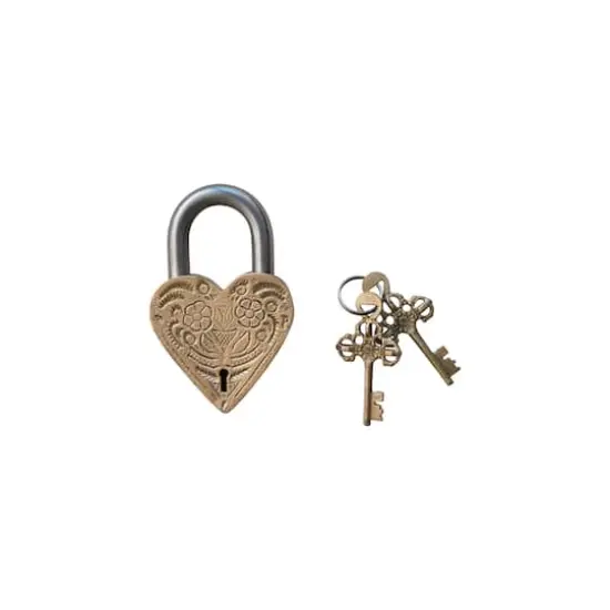 Hello Honey&reg; Matte Finish Brass & Stainless Steel Heart-Shaped Lock with Flowers Set {4}