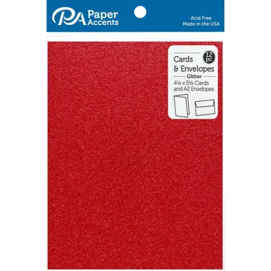 PA Paper&trade; Accents 4.25" x 5.5" Red Glitter Cards & Envelopes, 12ct. {1}