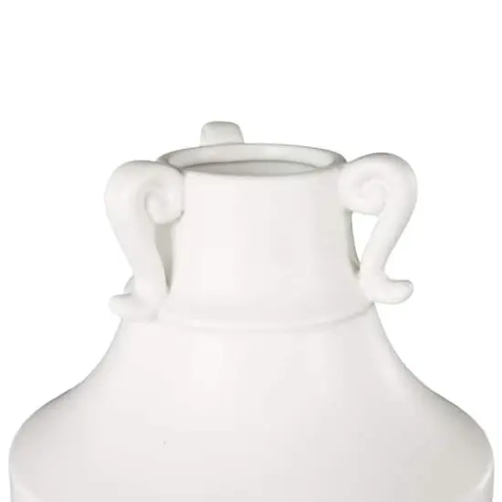 18.25" White Ceramic Sleek Amphora Vase with Scroll Handles {5}