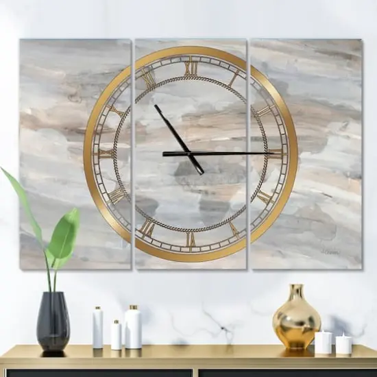 Designart Misty World Map Traditional 3 Panel Wall Clock {3}