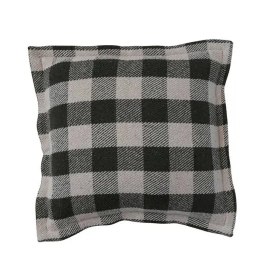 Hello Honey&reg; 18" Hunter Green Check with Flanged Edge Woven Recycled Cotton Pillow {1}