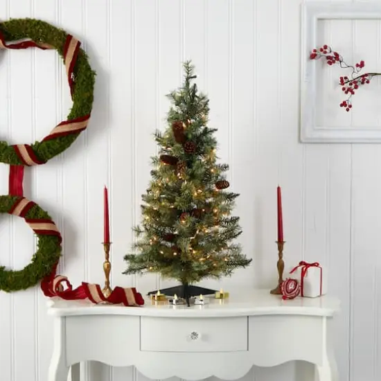 3ft. Pre-Lit Artificial Christmas Tree with Pinecones, Clear Lights {4}