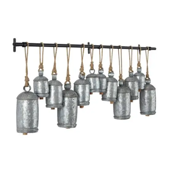 48" Metal Bohemian Decorative Cow Bells Silver {3}
