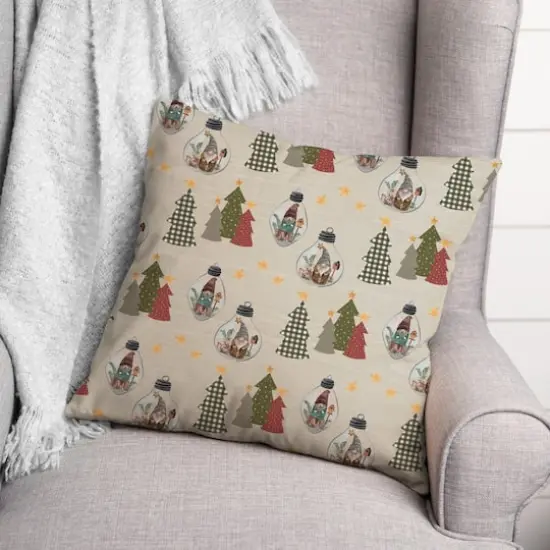 Cream Tree & Globe Pattern Throw Pillow {4}