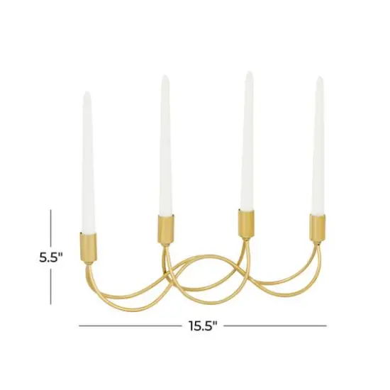 CosmoLiving by Cosmopolitan Gold Metal Contemporary Candelabra, 5" x 15" x 3" {7}