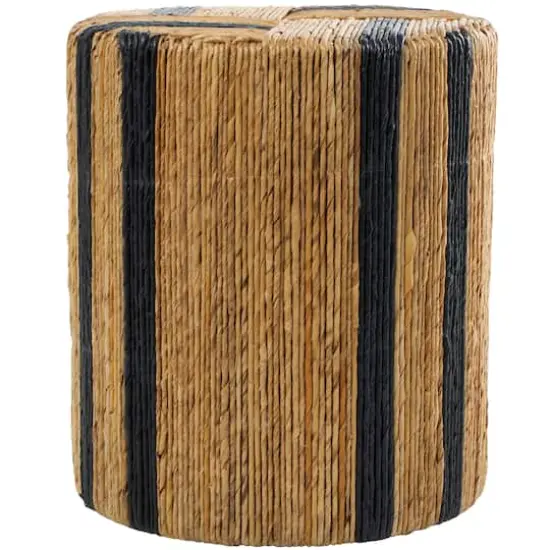 Brown Banana Leaf Handmade Linear Wrapped Accent Table with Navy Stripes {5}