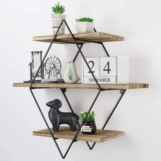 Haitral Rustic 3-Tier Brown Floating Shelf {7}