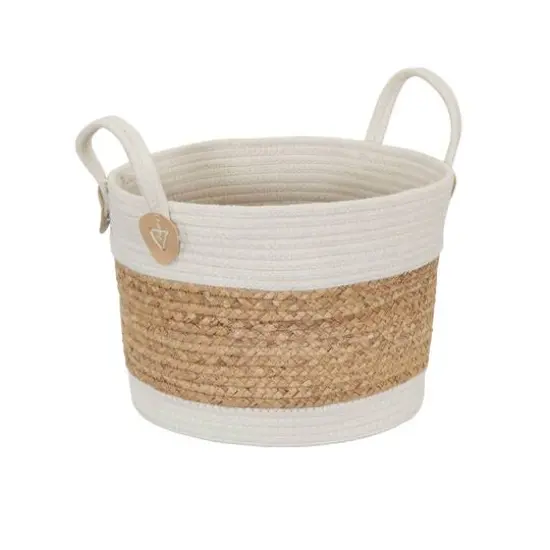 Household Essentials 9.5" White & Natural Corn & Hyacinth Wicker Basket {8}
