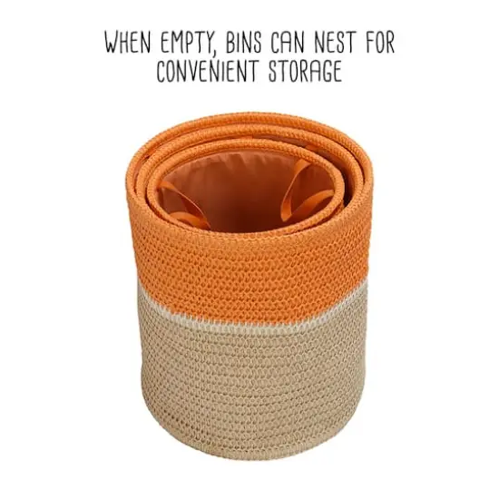 Honey Can Do Orange & Beige Paper Straw Nesting Baskets with Handles Set {11}