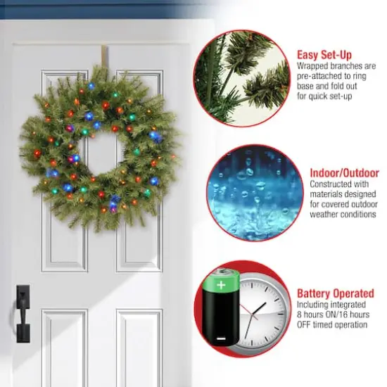 24" Norwood Fir Wreath With Multicolored LED Lights {6}