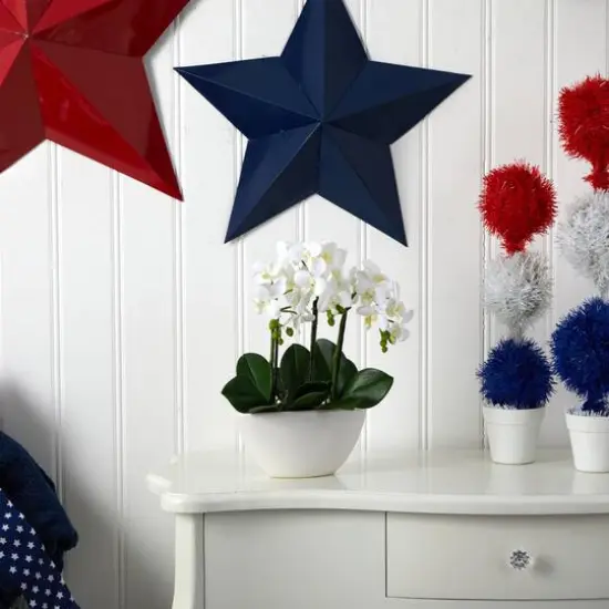 15" Phalaenopsis Arrangement in White Bowl Vase {7}